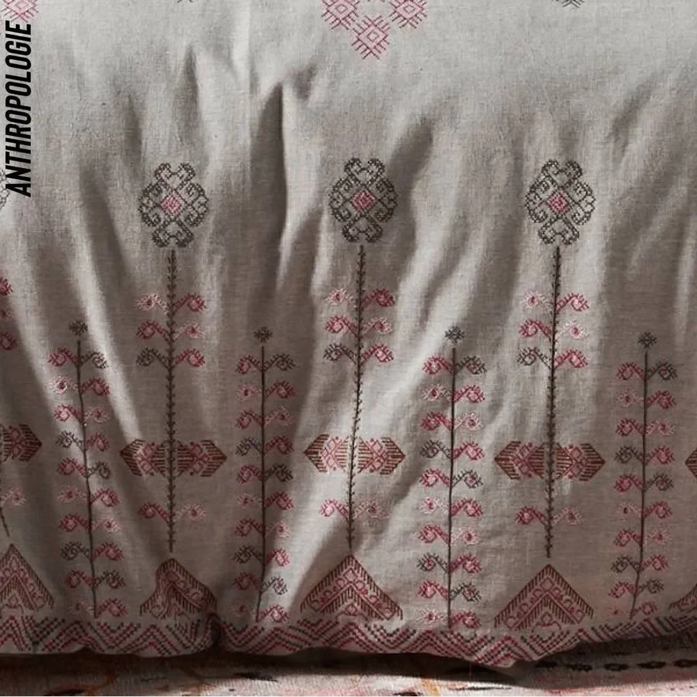 ANTHROPOLOGIE NATANI EMBROIDERED DUVET COVER IN LIGHT GREY NEW QUEEN